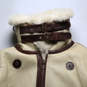 Giacca da Pilota Bomber B3 da <span class=keywords><strong>Uomo</strong></span> Personalizzata di Grande Successo in Vera Pelle di Montone Shearling con Pelliccia Stile Aviatore RAF Bianca Cappotto <span class=keywords><strong>Bianco</strong></span> - Product Image 5