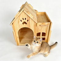 Maison pour chat en bois massif naturel, grand lit en bois pour chat, abri pour chat d'intérieur, mobilier de luxe pour animaux de compagnie pour magasin de chats