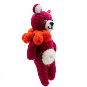 Handmade Red Felt <b>Bear</b> Ornament Set Wall Hanging Christmas Decoration <b>Cute</b> Animal Indoor Holiday Decor Small Size Certified Wool - Product Image 3