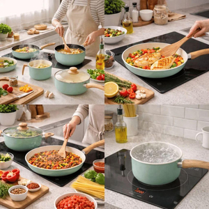 Modern Ceramic Marble Coated 8-Piece <b>Pot</b> <b>Pan</b> Clear Glass Lids Bakelite Handles Non-Stick <b>Induction</b> Ready Oven Safe Cookware <b>Set</b> - Product Image 4