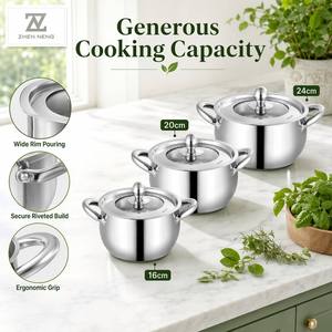 Ollas Apilables de Acero Inoxidable de Alta Calidad Zhenneng <span class=keywords><strong>para</strong></span> Reuniones Familiares, Regreso a Clases, Oficina, Ahorran un 80% de Espacio en la Cocina - Product Image 2