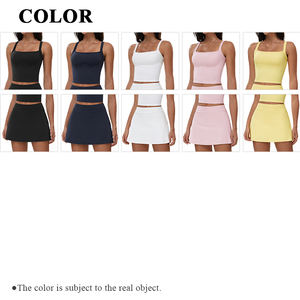 Fille sport Fitness costume col plat beau dos haut court débardeur chemises 2 en 1 Shorts <span class=keywords><strong>Tennis</strong></span> jupes femmes Yoga entraînement ensemble - Product Image 3