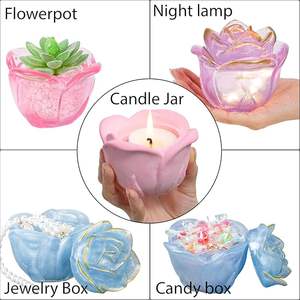 Boîte de rangement en résine époxy Moules en silicone Pot à bougie en forme de rose avec couvercle <span class=keywords><strong>Moule</strong></span> en béton Ciment <span class=keywords><strong>Jesmonite</strong></span> Planteur Bougie <span class=keywords><strong>Moule</strong></span> à vase - Product Image 5
