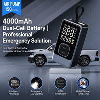 Gonfleur de pneus portable 150 PSI, pompe à air pour voiture avec batterie 4000 mAh, moniteur de pression numérique, arrêt automatique pour véhicules