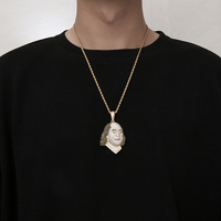 Pendentif Chrétien en Plaqué Or 18K avec Incrustation de Zirconium-Portrait de Benjamin Franklin avec un Rappeur Flashy Diamond