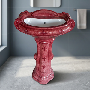 Lavabo sur pied en céramique de style européen moderne, résistant à l'eau, pour salle de bain - Product Image 5