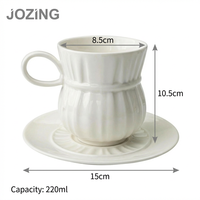 Tasse à café en céramique blanche de 220 ml avec soucoupe, motif floral en relief, écologique, prix de gros