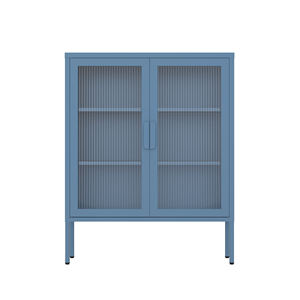 מזנון זכוכית לסלון, ארון אחסון ותצוגה ממתכת, ויטרינה מפלדה בעיצוב מודרני - Product Image 3