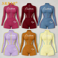 Ensemble de survêtement personnalisé pour femme, 2 pièces, veste courte zippée à surpiqûres contrastées, short cycliste taille haute, tenue de sport, vêtements Y2K pour femme