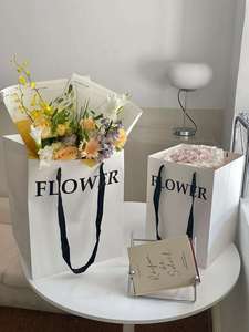 Custom Luxury White Square Paper Flower Bags Bouquet Packaging for Florists <b>Gift</b> <b>Wrap</b> Wholesale Factory - Product Image 3