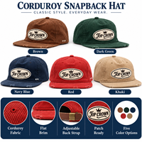 Casquette de baseball snapback unisexe urbaine ajustable en velours côtelé côtelé personnalisée en usine, avec visière vieillie et patch brodé sur le devant, vente en gros