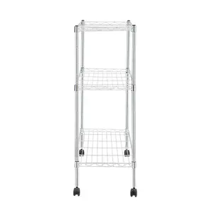 Household kitchen equipment 3 tiers storage shelf rack with wheels wire shelves