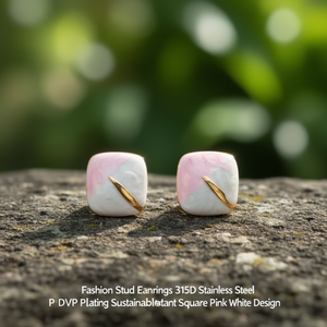 Pendientes de Moda con Diseño Cuadrado en Acero Inoxidable 316L con Baño de Oro PVD, Resistentes y Sostenibles, en Rosa y Blanco - Product Image 3