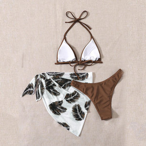 2025 sólido Europeo Americano mujeres <span class=keywords><strong>de</strong></span> tres piezas playa Bikini traje <span class=keywords><strong>de</strong></span> <span class=keywords><strong>baño</strong></span> Halter Tie falda <span class=keywords><strong>de</strong></span> malla con diseño exclusivo <span class=keywords><strong>de</strong></span> <span class=keywords><strong>Amazon</strong></span> - Product Image 1