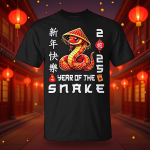 T-shirt Anno del Serpente 2025, design Capodanno Cinese, nera, unisex, girocollo, manica corta, abbigliamento per adulti - Product Image 4