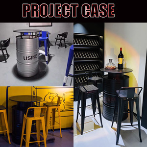 Bộ bàn ghế kiểu dáng công nghiệp sáng tạo, thiết kế thùng dầu đơn giản bằng sắt, bền, thân thiện với môi trường, dùng cho phòng ăn, phòng khách, nhà hàng, gia đình - Product Image 5