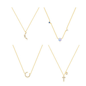 Collier CANNER en argent sterling S925 avec pendentif géométrique lune, opale, zircon, croix, fleur, bijoux de luxe simples et élégants - Product Image 1
