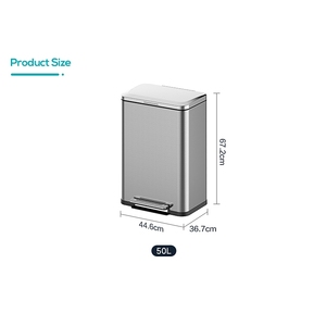 Cubo de Basura Metálico de 50 Litros con Pedal, Tapa de Cierre Lento y Rodillo, Cubo de Basura Ecológico de Accionamiento por Pie - Product Image 4