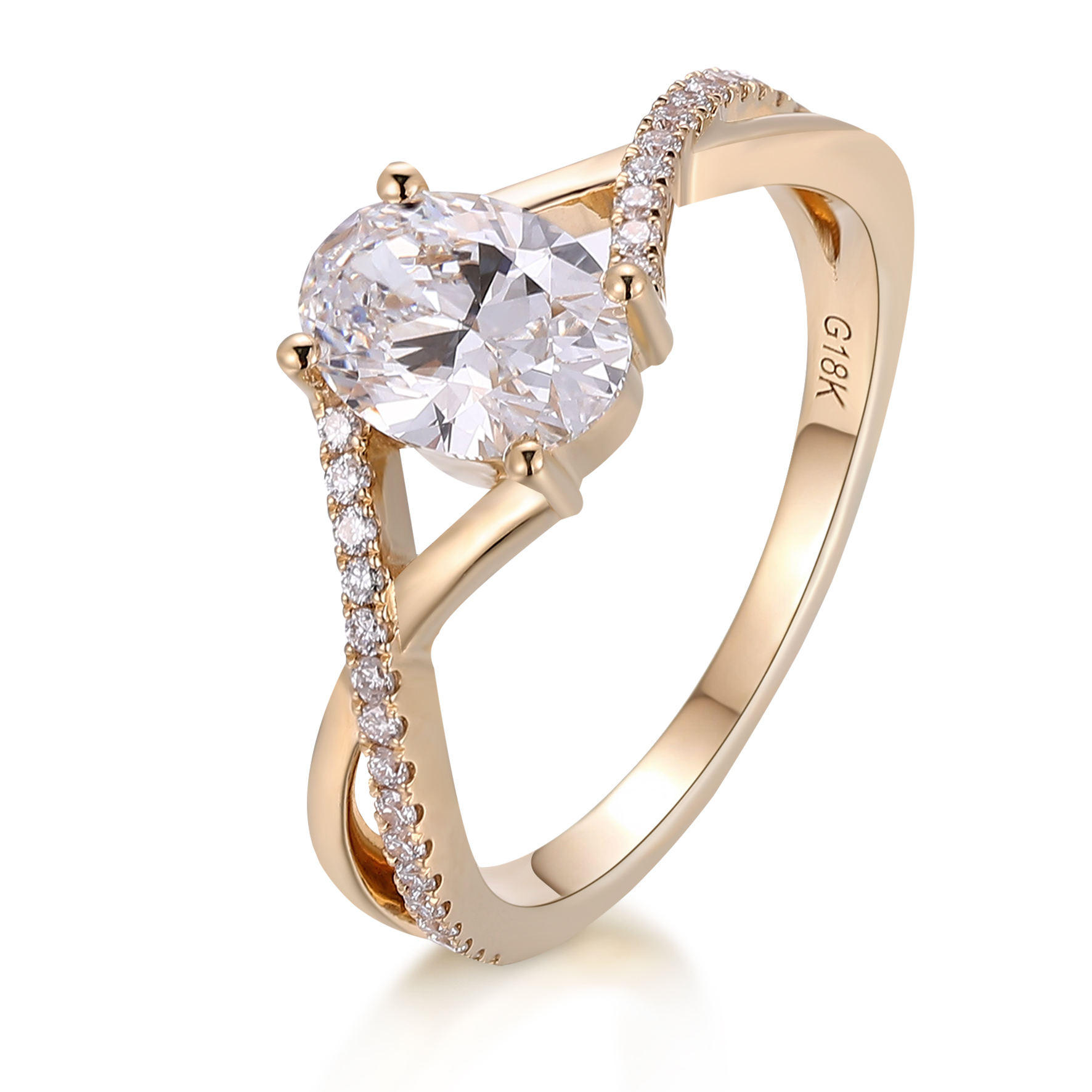 Bague en or jaune 14 carats avec diamant moissanite