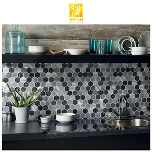 Boton đá giá rẻ bằng đá cẩm thạch trắng hình lục giác Gạch Mosaic backsplash nhà bếp đá khảm