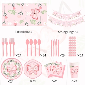 Ensemble de vaisselle pour fête d'anniversaire sur le thème des papillons DAMAI, comprenant assiettes et serviettes, décoration sur le thème des papillons pour fête d'anniversaire de fille, pour 8 invités - Product Image 4