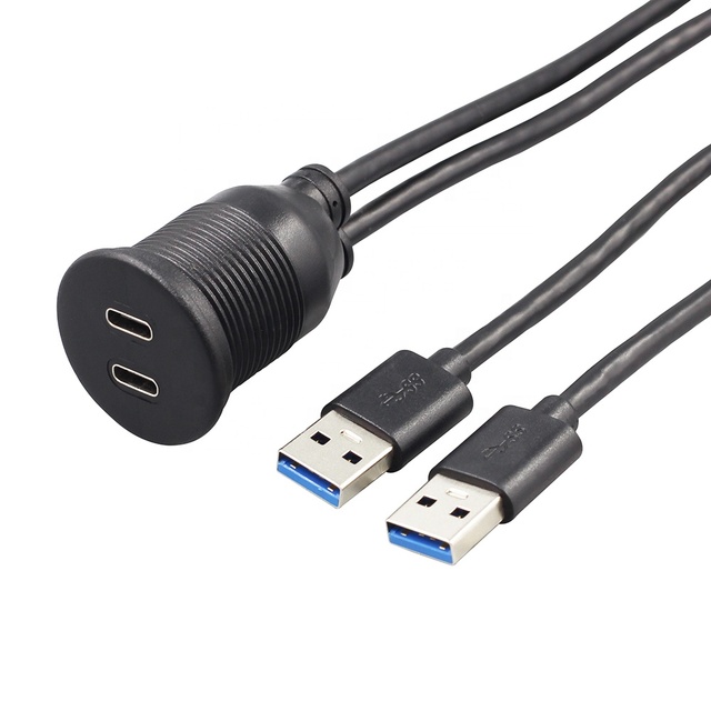 Dual USB 3.0 Car Charger Flush Mount Cable USB C Extension for Boat Truck Motorcycle Dashboard Power Socket