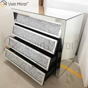 Vxin Silber WXF-706 Zerkleinert mit Diamant Nachttisch Bevel Nachttisch Mit 4 Schublade gespiegelt nachttisch