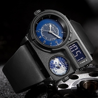 Montre-bracelet Oulm 5026 à double affichage pour homme, montre de sport à deux fuseaux horaires, grande taille, montre à quartz, montres décontractées en cuir pour homme