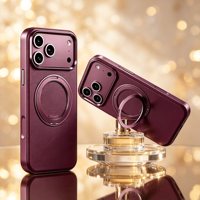 Étui de téléphone en cuir de silicone premium pour iPhone 18 Pro Max avec support métallique rotatif à 360° et cadre d'objectif en alliage à fixation magnétique