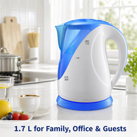 Bouilloire électrique 1,7 L, corps en PP de qualité alimentaire, base chauffante en acier inoxydable 304, base sans fil 360°, arrêt automatique, 220-240 V