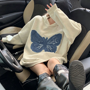 <span class=keywords><strong>Felpa</strong></span> <span class=keywords><strong>con</strong></span> Cappuccio Oversize in Denim <span class=keywords><strong>con</strong></span> Patchwork a <span class=keywords><strong>Farfalla</strong></span> 2026, Casual <span class=keywords><strong>con</strong></span> Grafica e Tasca, Stile Streetwear - Product Image 3