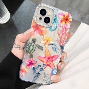Capa de Telefone Móvel em Seda Prateada com Estampa de Flor, Golfinho e Estrela do Mar para iPhone 8 X Xr Xs Max 11 12 13 14 15 16 17 Air - Product Image 2