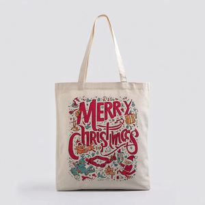 Bolsas de Tela de Algodón Reutilizables Promocionales con Logotipo Personalizado, Bolsas de Lona Lisas para Compras, Diseño Feliz Navidad - Product Image 3