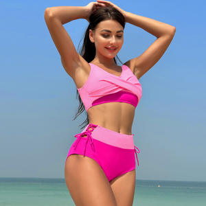 Women's <b>Bikini</b> Swimsuit <b>Pink</b> 2 Piece <b>Set</b> Crossed Halter Twist Design For Swimming And Water Sports - Product Image 2