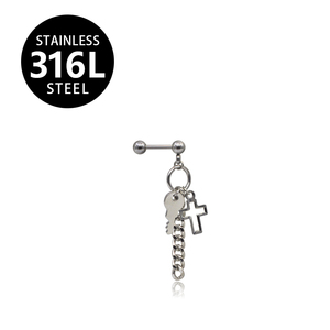 <span class=keywords><strong>Piercing</strong></span> de Aro para Oreja HGC 316L con Cruz y Llavero, <span class=keywords><strong>Piercing</strong></span> de Cartílago Grande, <span class=keywords><strong>Piercing</strong></span> <span class=keywords><strong>Helix</strong></span> - Product Image 1