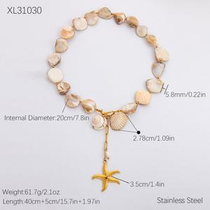 Collar y Pulsera de Acero Inoxidable con Baño de Oro PVD de 18K, Diseño de Estrella de Mar Grande y Concha, Joyería para Vacaciones de Verano en la Playa - Product Image 4