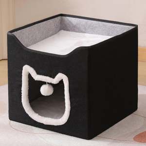 Grand lit pour chat moderne et mignon avec griffoir et boule moelleuse, cachette pliable pour chat - Product Image 6