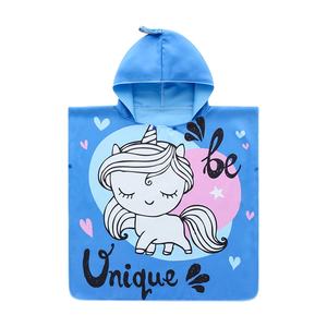 เสื้อคลุมมีฮู้ดสำหรับเด็กลายยูนิคอร์นผ้าขนหนูชายหาดที่เด็กชื่นชอบผ้าขนหนูมีฮู้ดเสื้อปอนโชสีน้ำเงินและชมพูต้านเชื้อแบคทีเรีย - Product Image 1