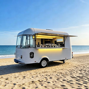 Chariot mobile vintage blanc en acier inoxydable à 4 roues avec fenêtre de service ouverte pour les opérations urbaines de café, de crème glacée et de restauration rapide - Product Image 3