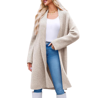 cardigan long en tricot pour femme, manteau ouvert sur le devant, pull d'hiver, veste décontractée, vêtement d'extérieur chaud