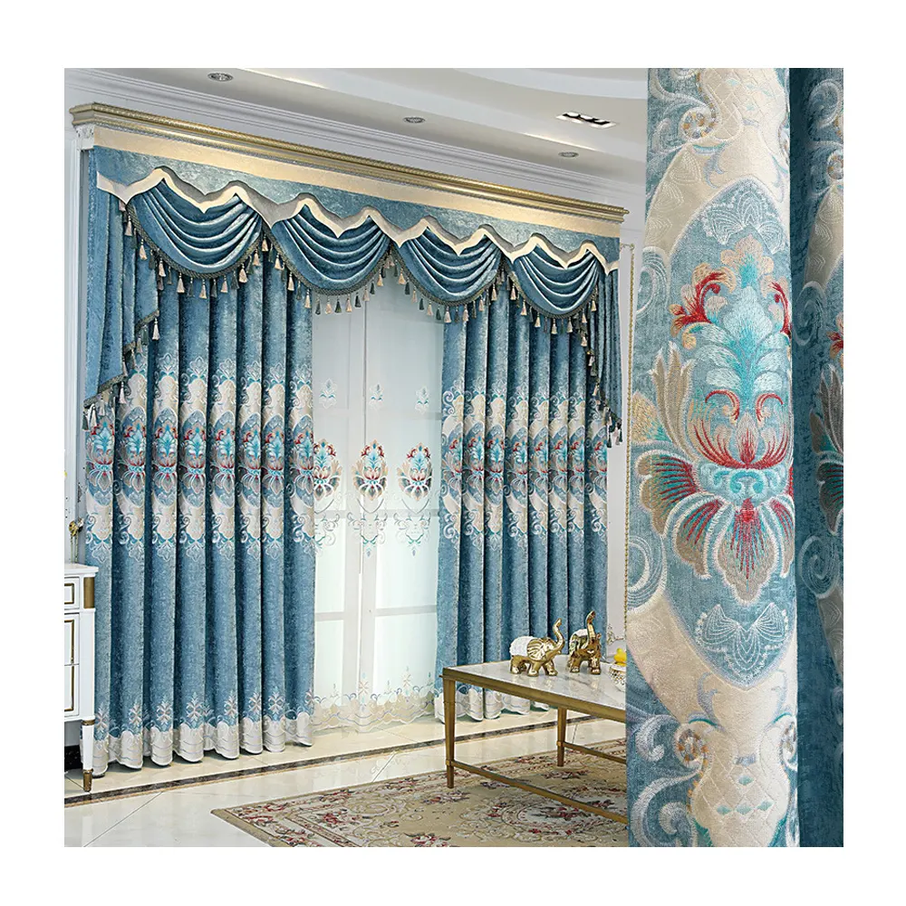 Cortinas bordadas de luxo europeu, cortinas de sombreamento engrossadas personalizadas