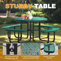 Table de pique-nique ronde en acier extensible pour l'extérieur avec 4 bancs, mobilier de patio extérieur, table et chaises de salle à manger modernes en métal