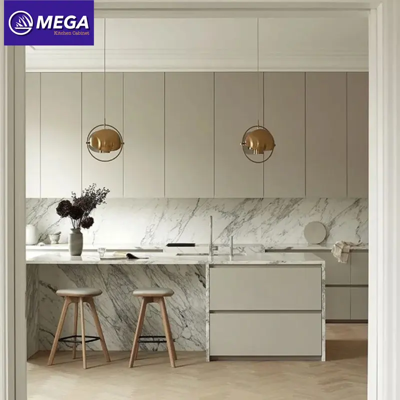 Wholesale Price Cheap Home Kitchen High Gloss European style cream color kitchen cabinet