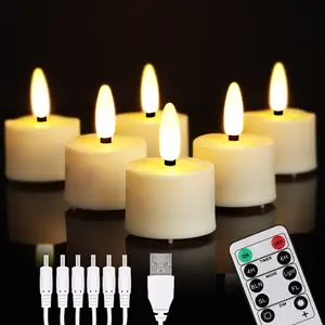 Giáng sinh năm mới sinh nhật trang trí nến điện tử điều khiển từ xa 3D 6 & 12PCS SET LED trà USB nến có thể sạc lại ánh sáng