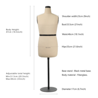 Mannequin de couture pour homme DE-LIANG, demi-corps, en fibre de verre, base en métal, haut de gamme, pour couturier, modèle de couture, 48 cm, pose debout