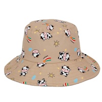 Topi pantai musim panas kasual warna custom dengan desain sapi kartun lucu, bahan beludru, cetak sublimasi digital, perlindungan UPF 50+
