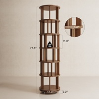 Bibliothèque rotative moderne en bois massif à 6 niveaux avec roulettes et étagères réglables pour petits espaces, chambre et bureau, SJ023 (Stock US)