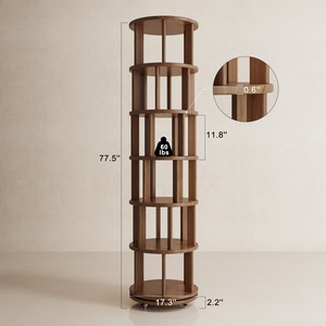 Bibliothèque rotative moderne en bois massif à 6 niveaux avec roulettes et étagères réglables pour petits espaces, chambre et bureau, SJ023 (Stock US) - Product Image 2