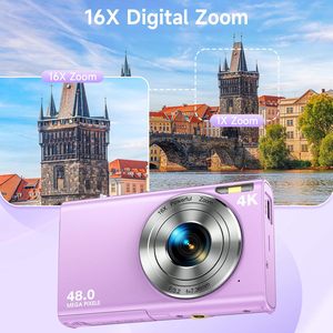 Màu tím siêu nhỏ gọn 2.8 inch Máy quay video 4K an toàn cho trẻ em không gương lật selfie hoàn hảo món quà đầu tiên CMOS cảm biến nhận diện khuôn mặt nụ cười - Product Image 4