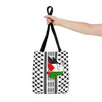 Sac fourre-tout Kefiyeh palestinien noir blanc avec colombe de la paix sur un côté Gaza Palestine travail pour la paix sac fourre-tout en toile